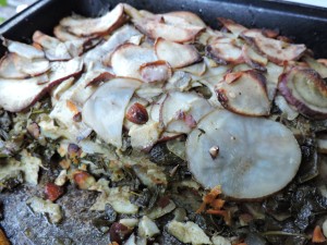 ugly tasty curried scalloped potatoes with kale